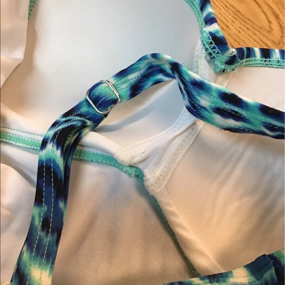 Beach Diva tankini blue white ruched size 10 with royal blue bottom No Boundries - Picture 7 of 8